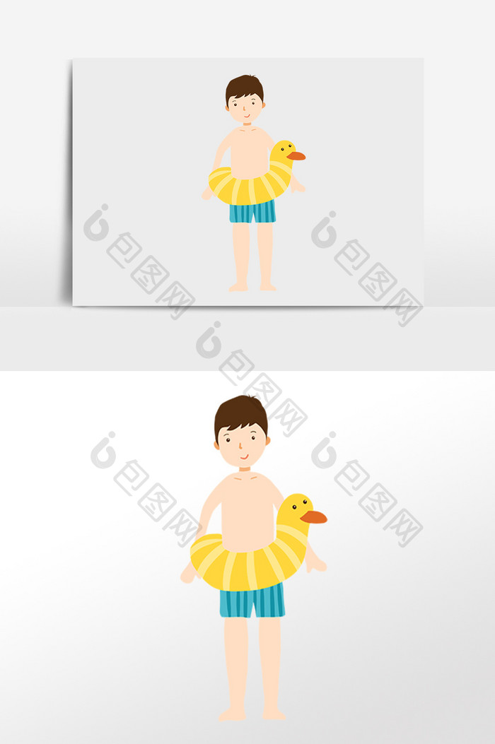 手绘儿童节海滩游泳男孩插画