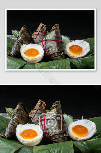 盘子中美味的粽子端午美食咸鸭蛋图片
