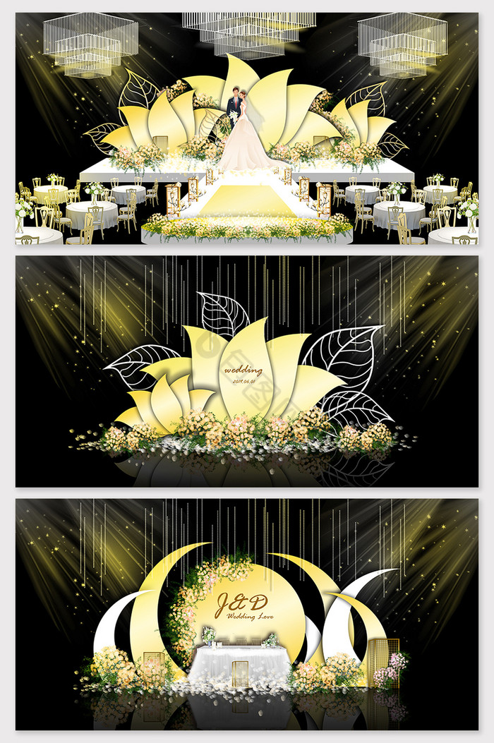 现代香槟色花朵婚礼效果图图片