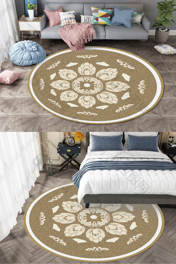 欧式花纹客厅圆形地毯图案图片图片