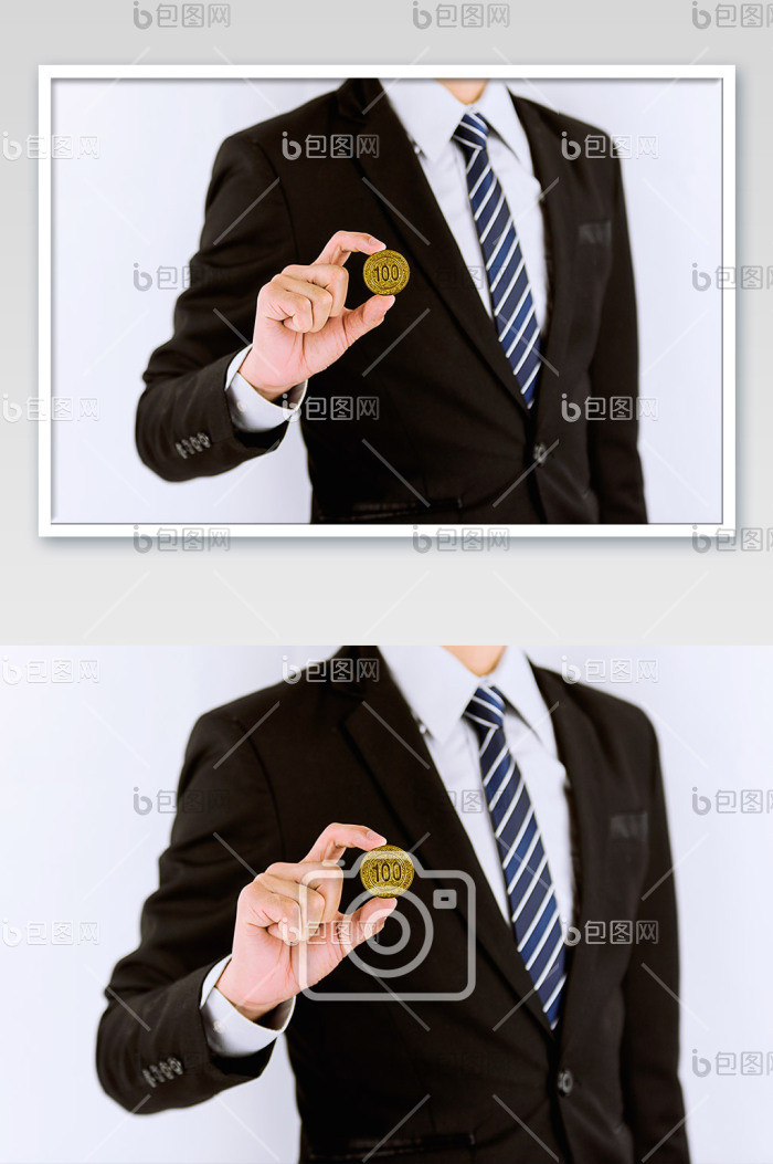 商务人士手拿金币动作姿势图片-包图网