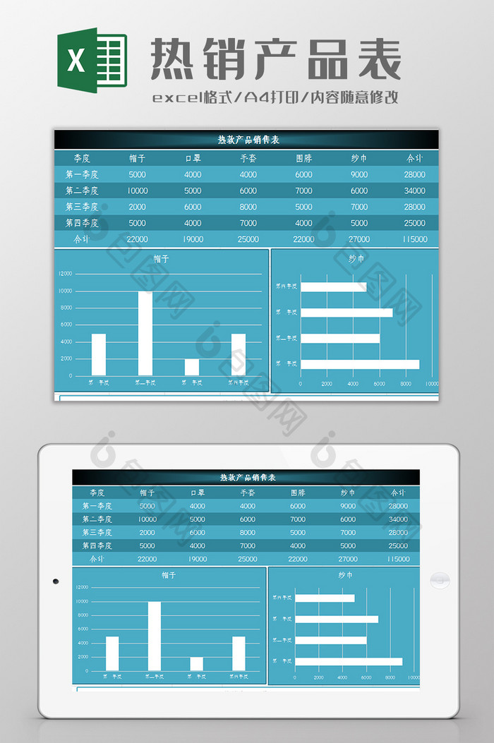 热卖产品销售统计表Excel模板
