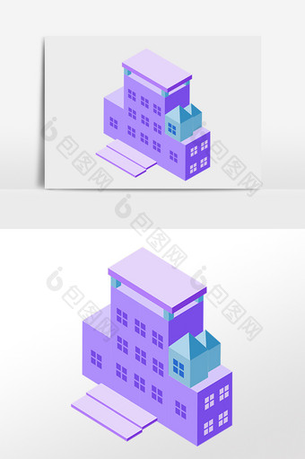手绘2.5D紫色楼房立体建筑插画图片