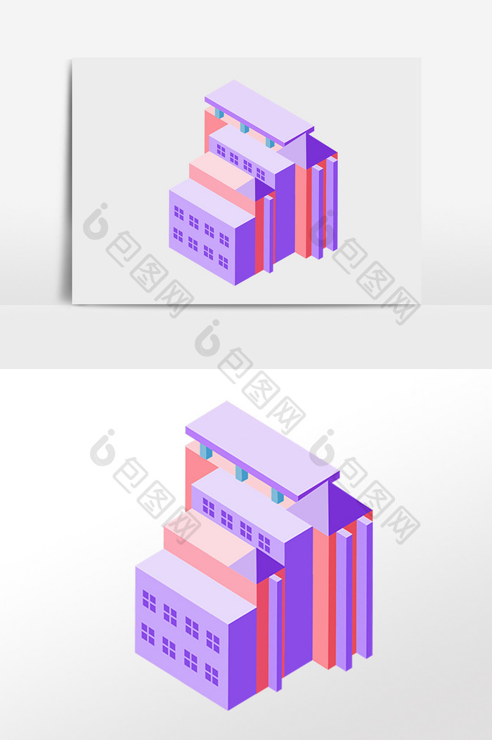 2.5D立体教学楼建筑插画