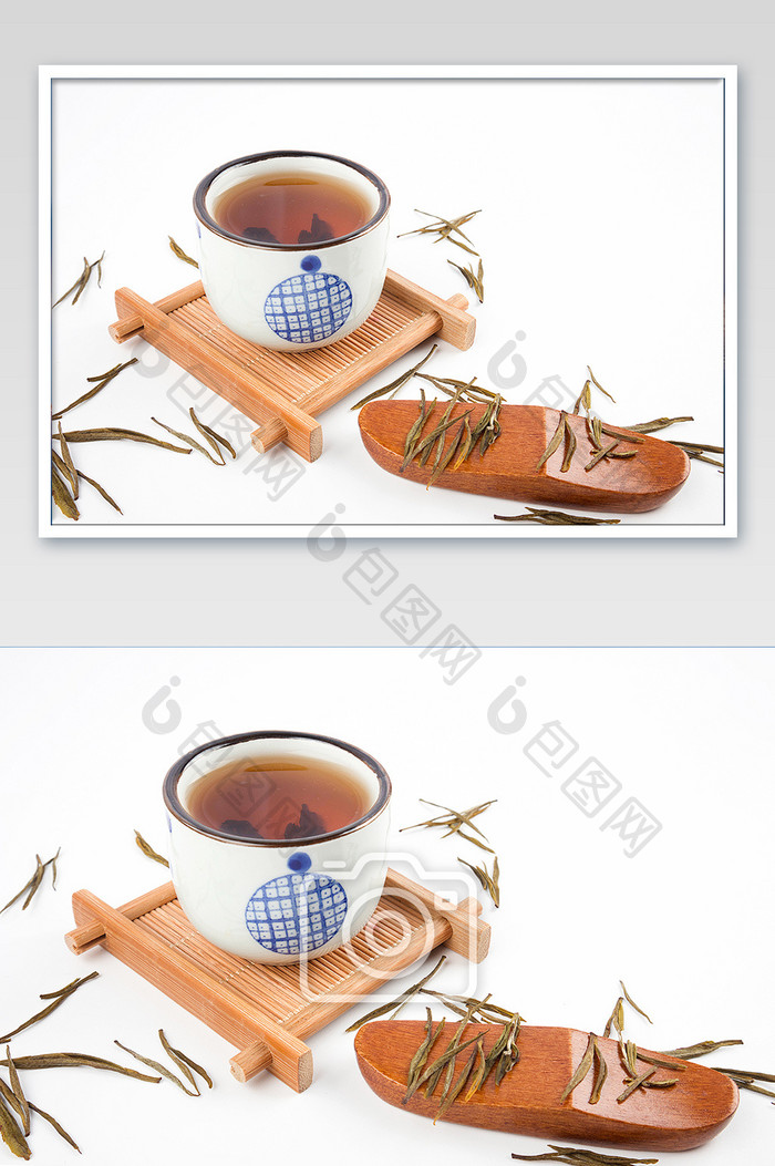 清新风格茶水茶盏茶叶摄影图