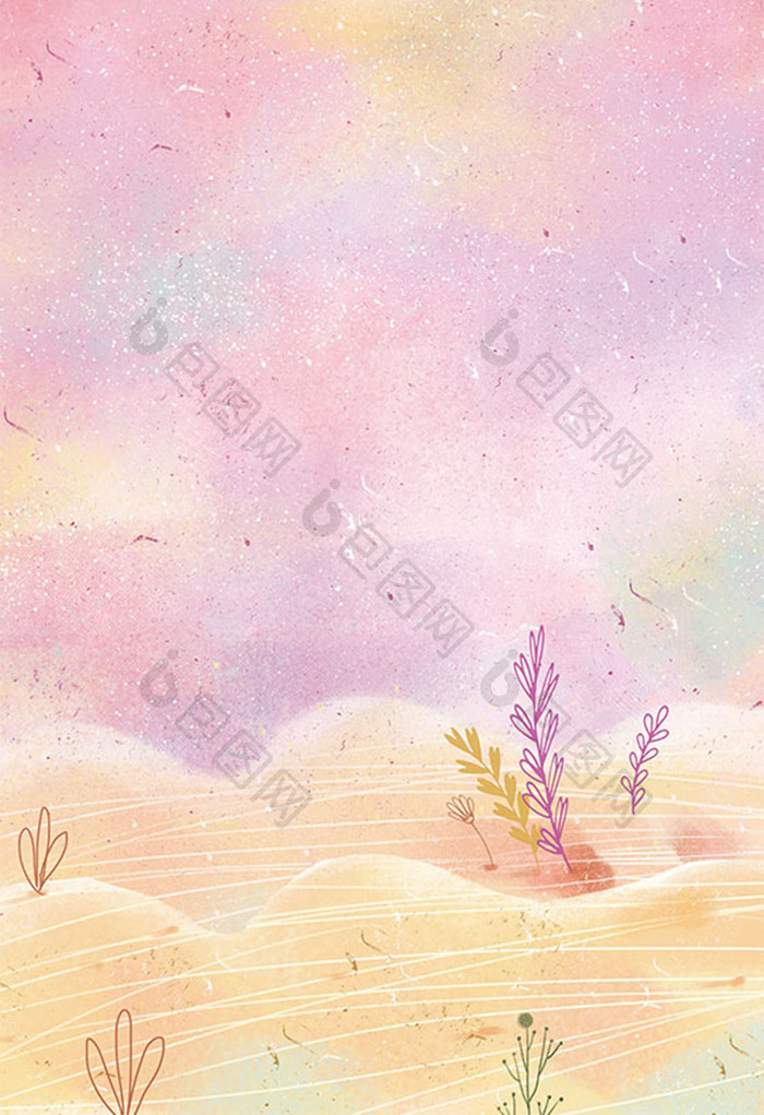 粉色梦幻水彩植物背景