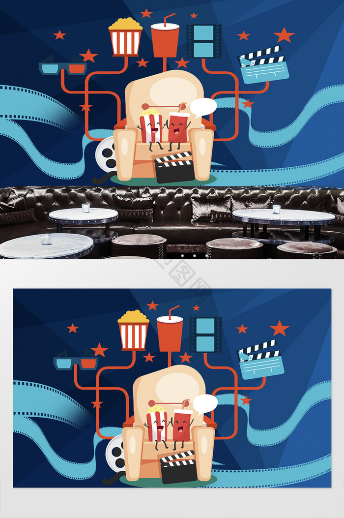 电影院卡通个性胶卷可乐爆米花工装背景图图片