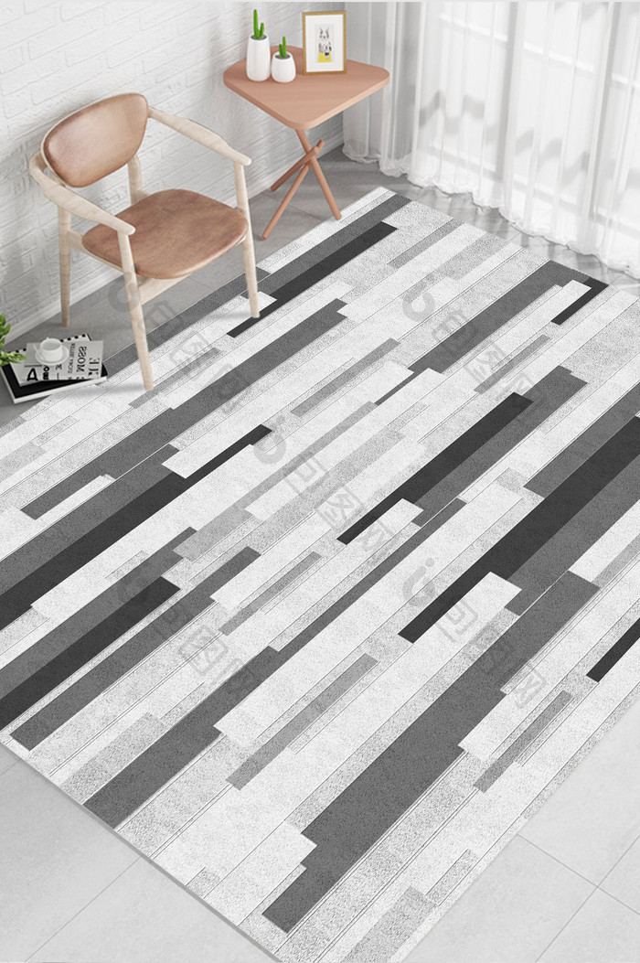灰白错缝拼花北欧现代风格艺术地毯图案