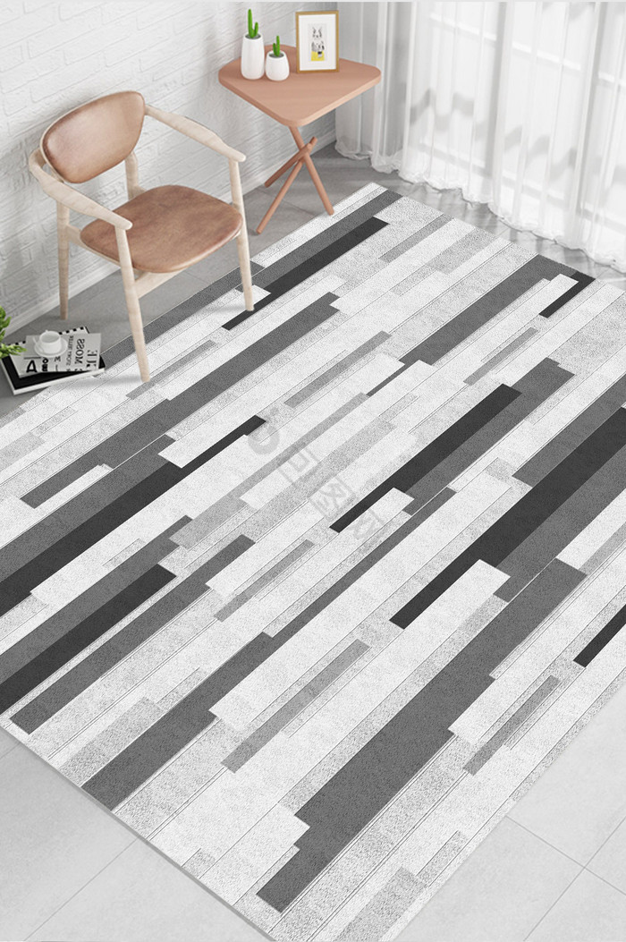 灰白错缝拼花北欧现代风格艺术地毯图案