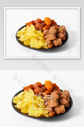 菠萝干杏果干苏式话梅白底图美食摄影图片