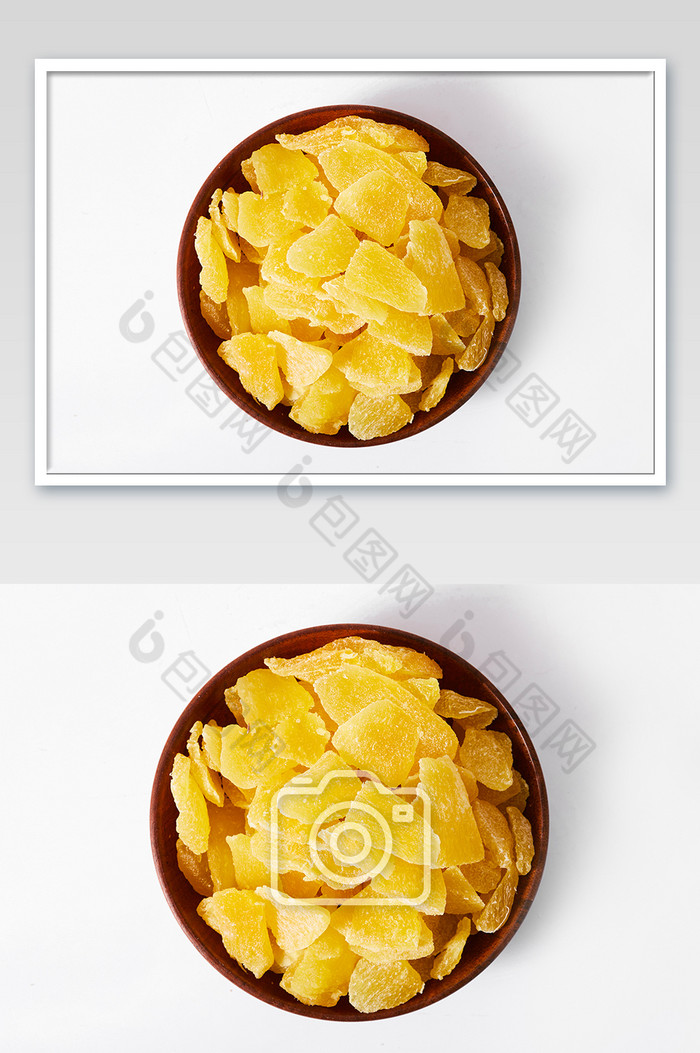 黄色菠萝干零食蜜饯白底图木盘美食摄影图片图片
