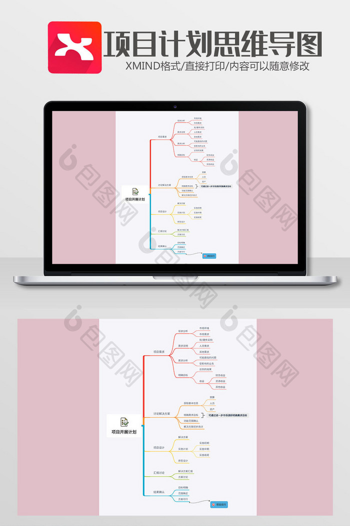 缤纷项目计划思维导图xmind模板