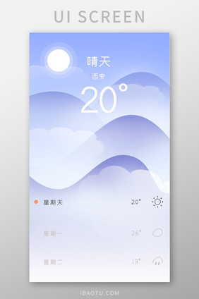 蓝色渐变简约天气温度提示界面