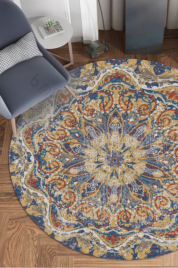 高端欧式古典华丽民族花纹客厅圆形地毯图案