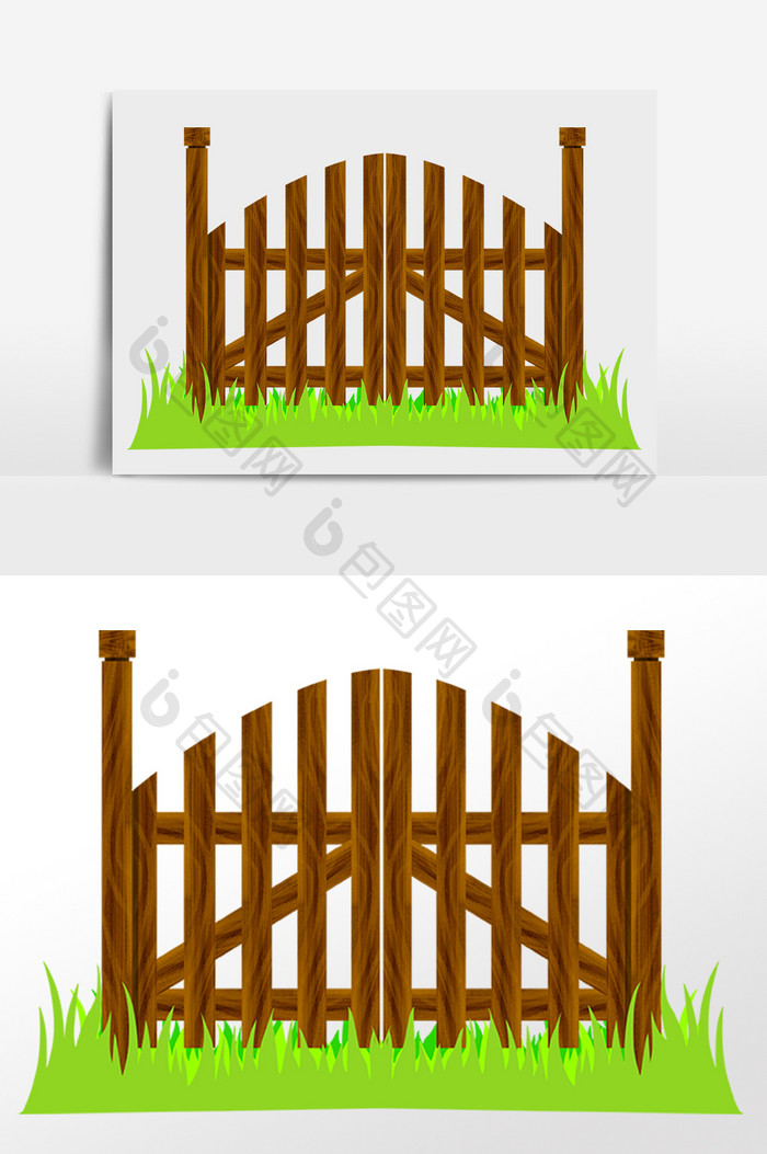 手绘花园园艺工具木质门插画