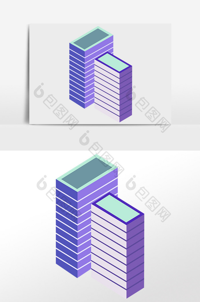 手绘2.5D紫色楼立体建筑插画