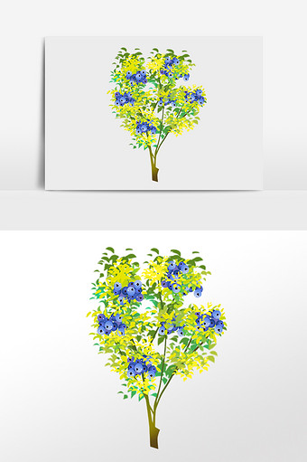 手绘植物成熟蓝莓果果树插画