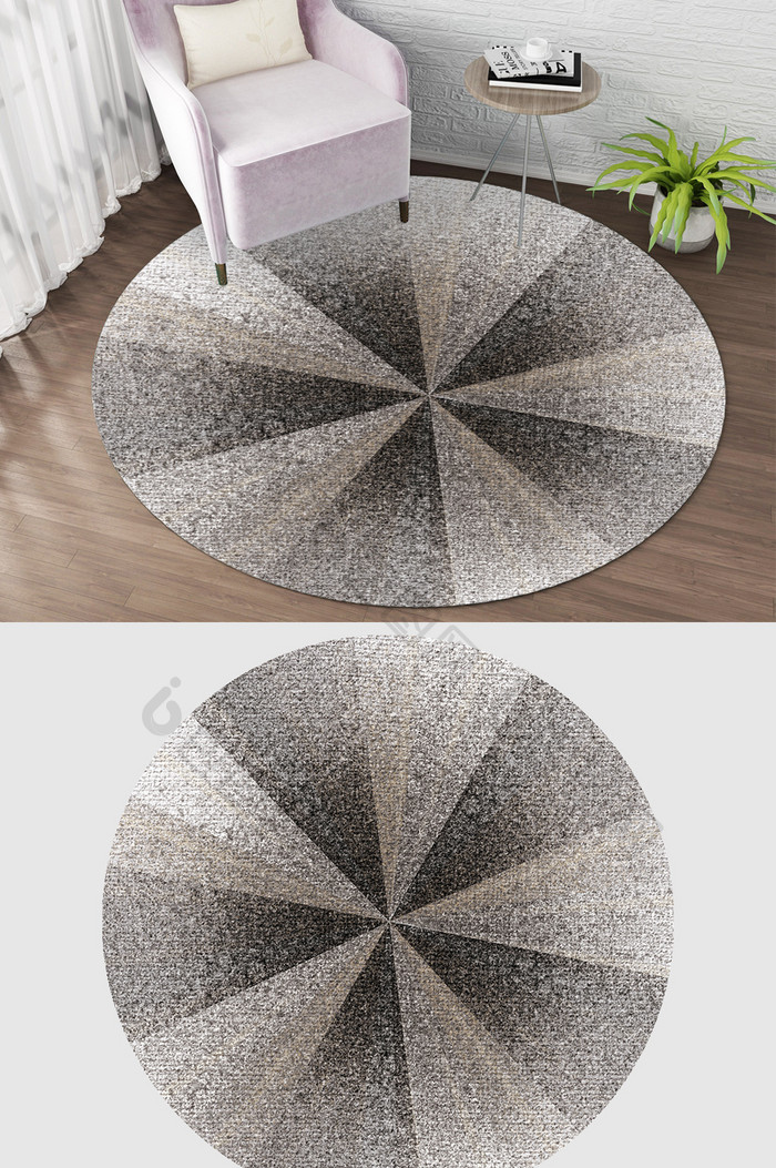北欧风现代黑白灰放射纹理客厅圆形地毯图案