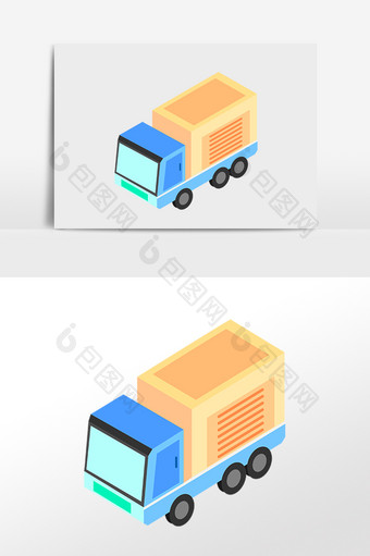 手绘2.5D车辆立体货车车辆插画图片
