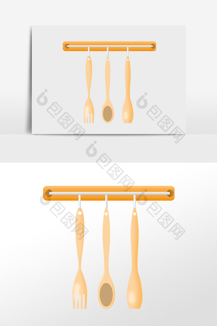 手绘厨房用品厨具木质铲勺插画