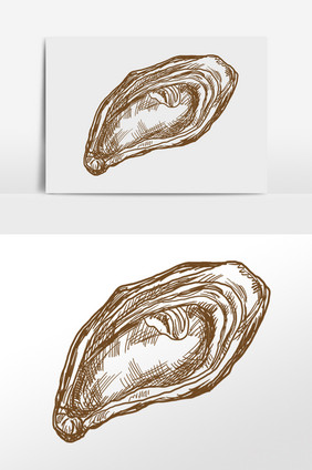 手绘线描海鲜水产生蚝插画