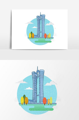 厦门双子塔著名城市双子塔建筑插画厦门双子塔夜景片蓝厦门双子塔插画