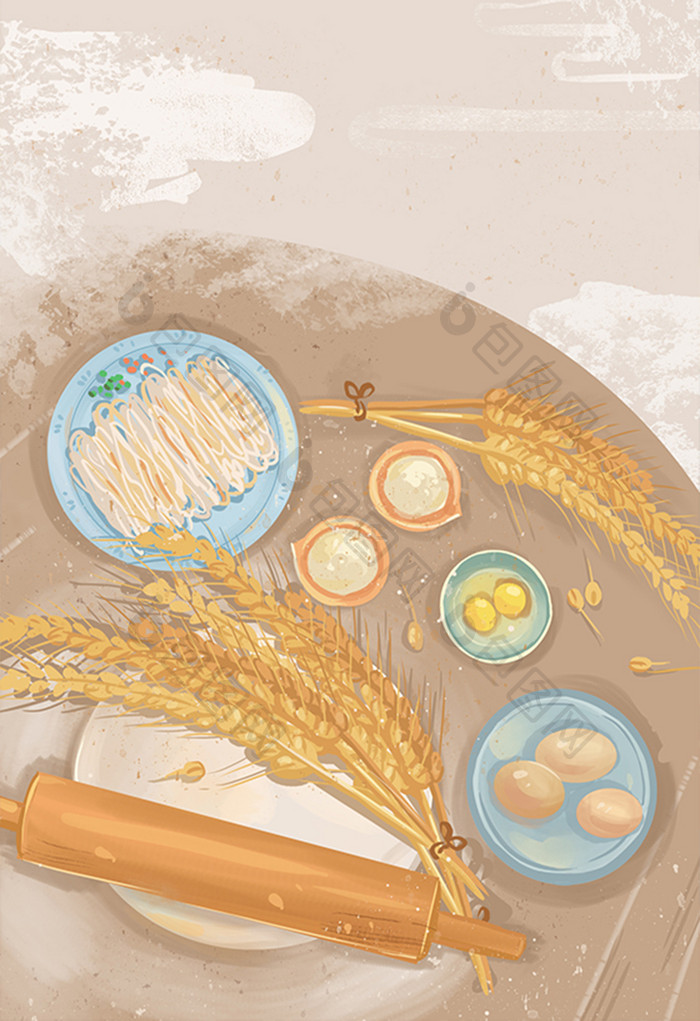 素雅中国风擀面食物插画
