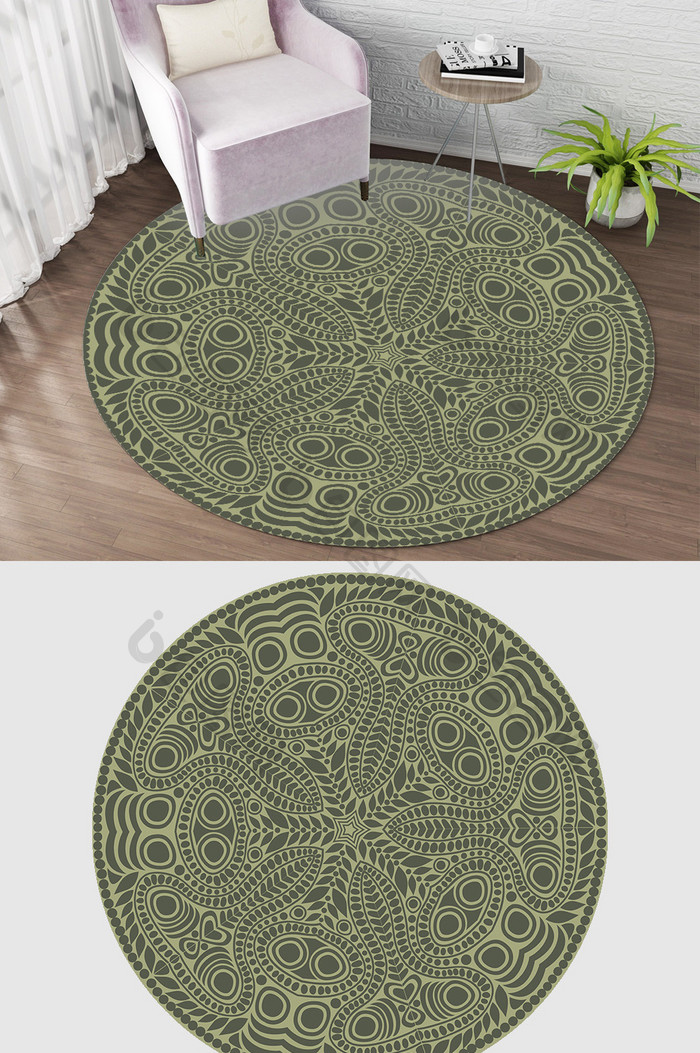现代绿色波西米亚风格圆形地毯图案