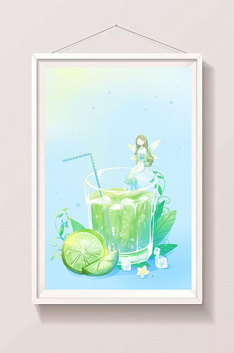 绿色唯美治愈卡通小清新夏季冰饮饮料插画图片