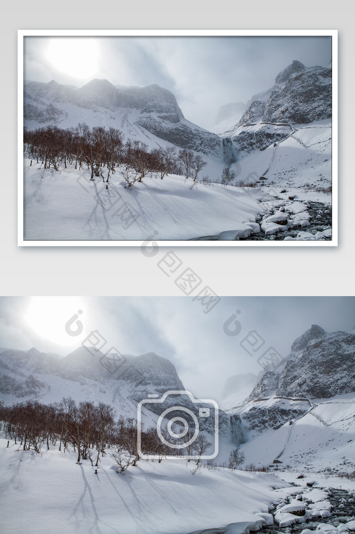 长白山冬季瀑布风光摄影图片