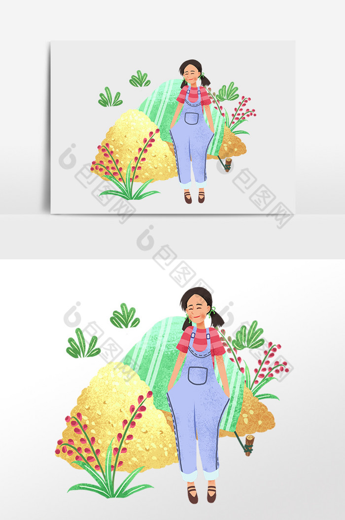 夏季芒种节气农收女孩插画图片图片