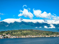 假期晴朗天气蓝天白云下苍山洱海