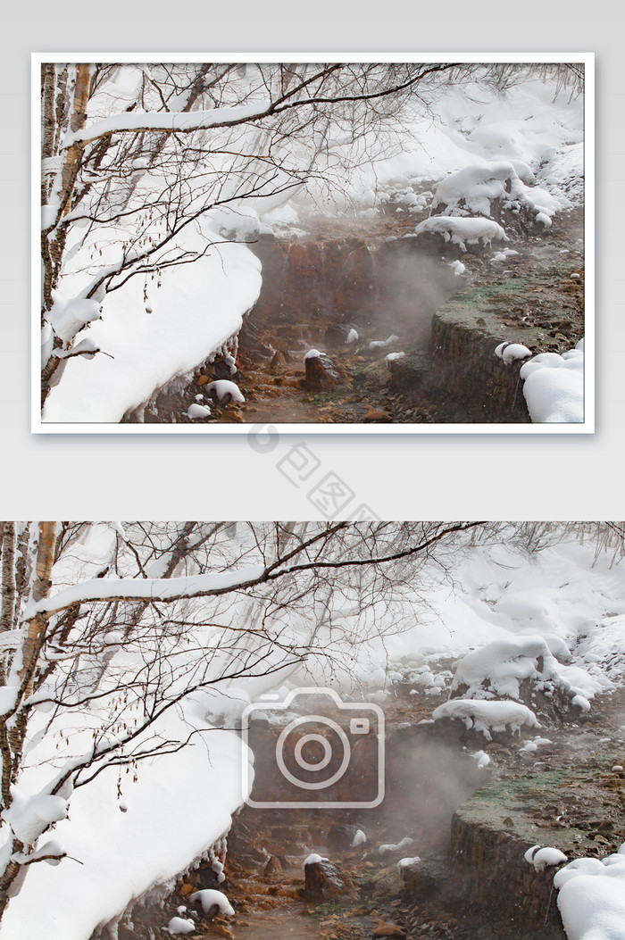 长白山脉冬季温泉摄影图片