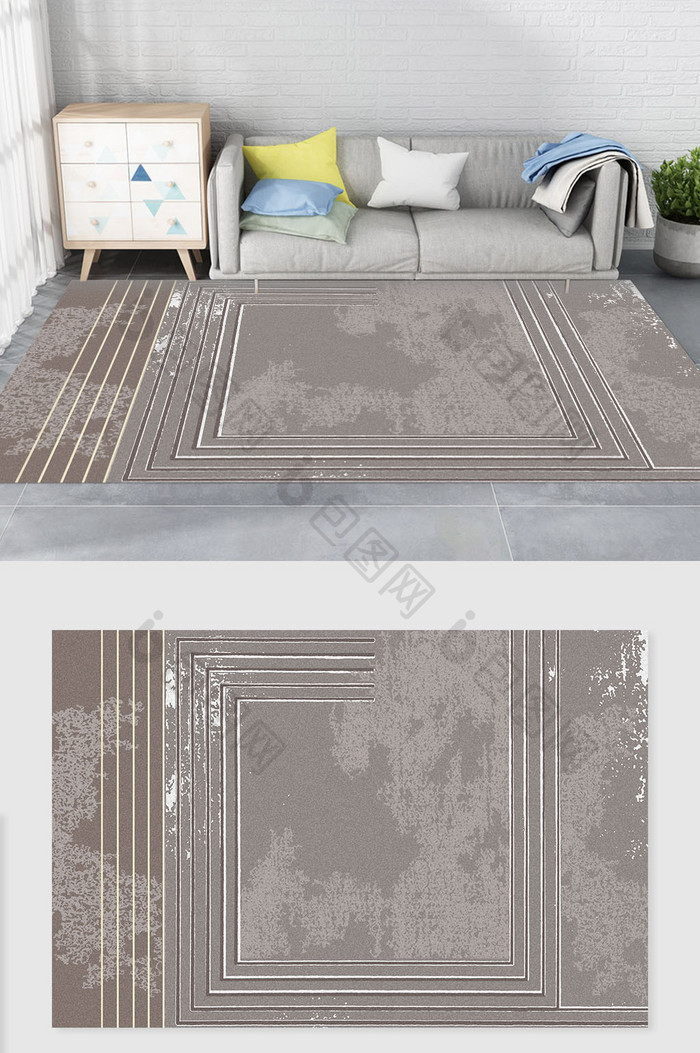 后现代轻奢风创意灰色线条沙发地毯图案