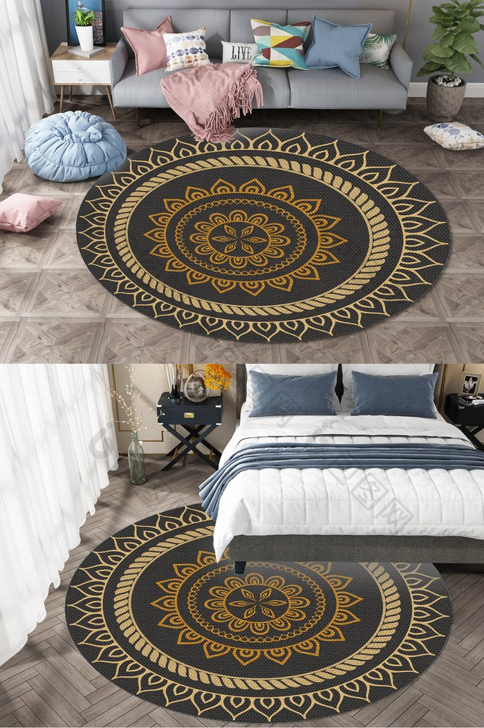 欧式复古花纹大气客厅卧室地毯图案
