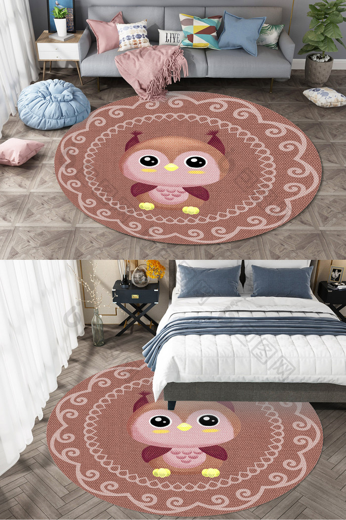 卡通可爱动物小清新卧室地毯图案