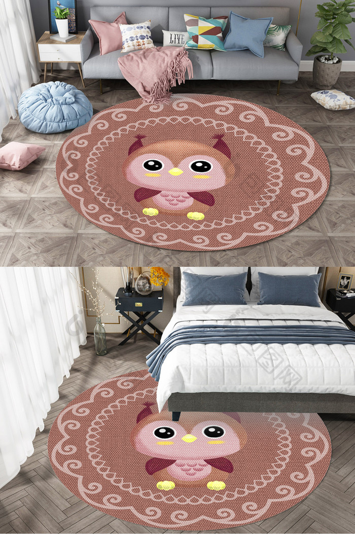 卡通可爱动物小清新卧室地毯图案图片图片