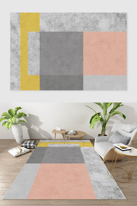现代北欧简约抽象几何线条方块地毯图案
