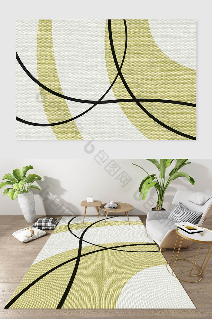 现代北欧简约抽象几何线条质感纹理地毯图案