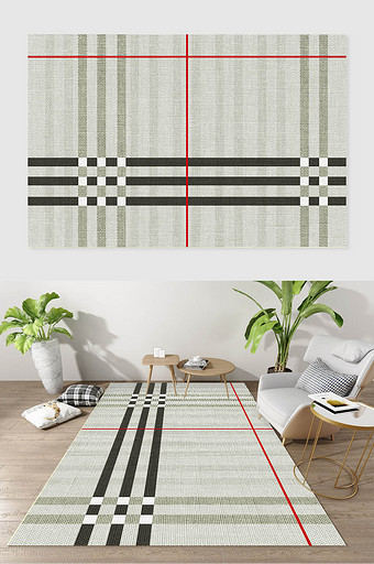 现代北欧简约几何线条红线文艺质感地毯图案图片