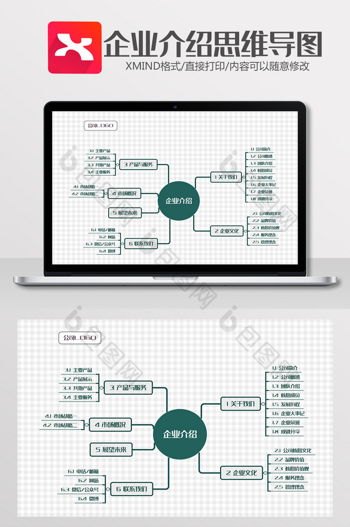 绿色企业介绍思维导图xmind模板