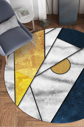 现代北欧圆形地毯几何抽象金箔客厅地毯图案
