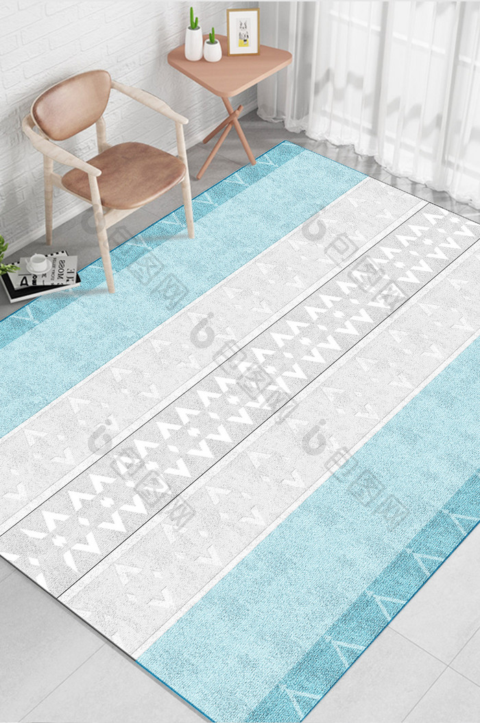 清新蓝色调北欧风格几何图案装饰地毯图案