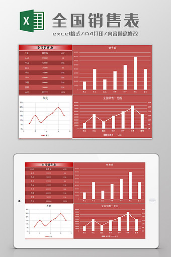 自动生成全国销售统计表Excel模板图片