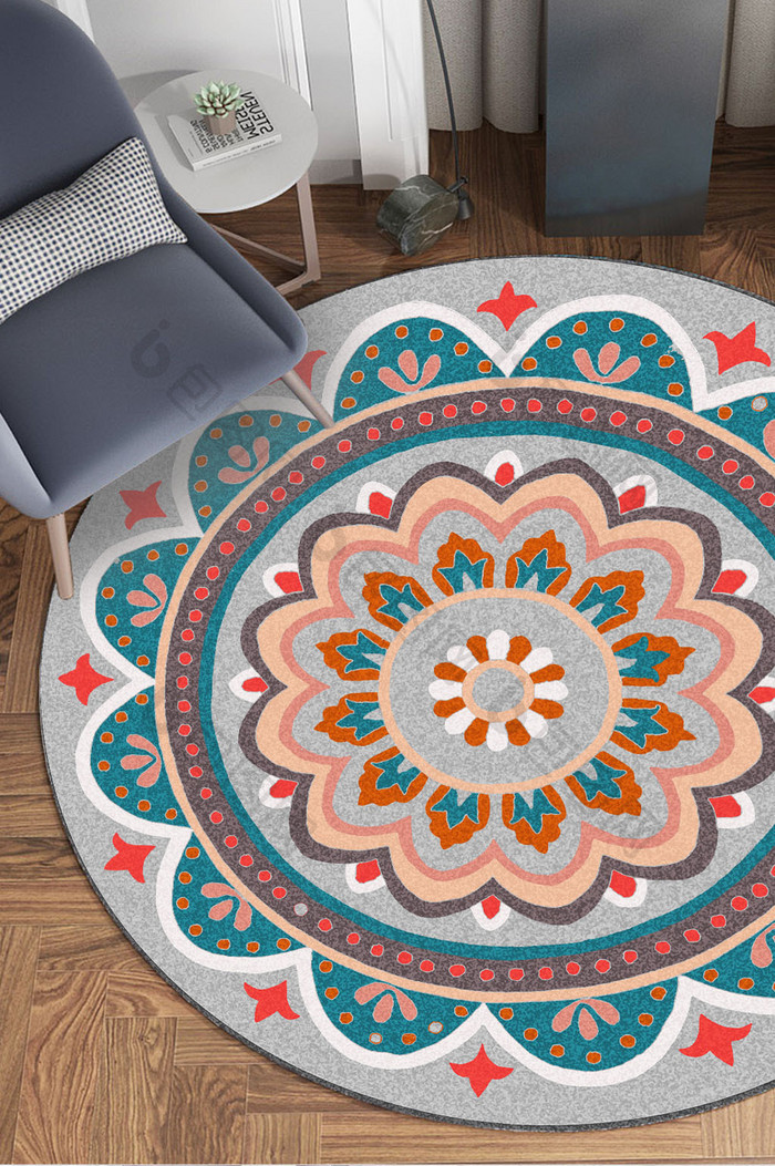 北欧现代手绘花纹客厅沙发地毯图案