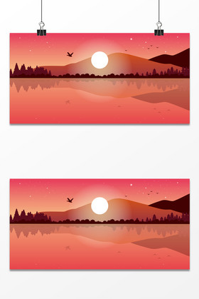 黄昏夕阳河流山林装饰图片