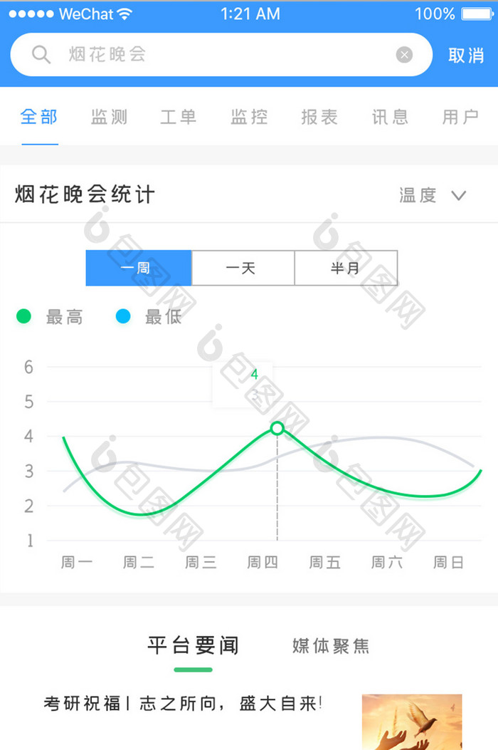 蓝色科技商业服务app人数统计移动界面