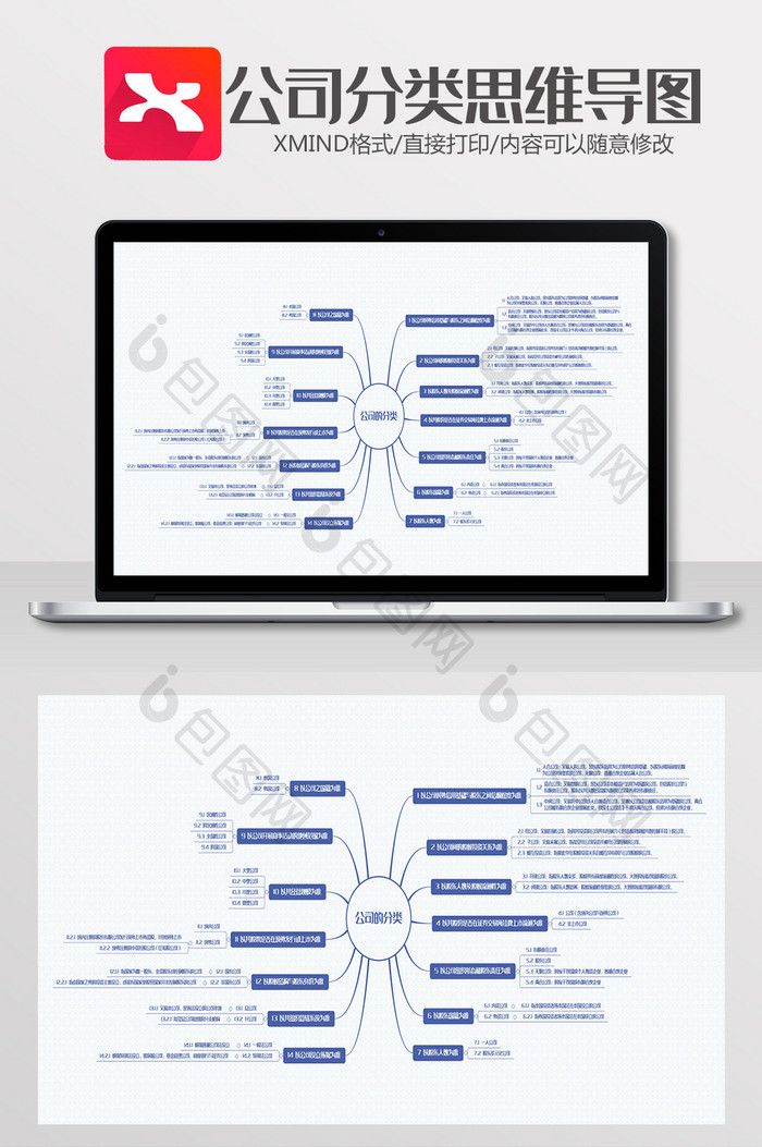 蓝色公司的分类思维导图XMind模板