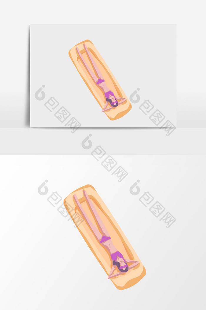 手绘夏季度假躺在气垫上的人
