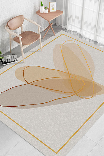 现代北欧ins创意金色线条色纹理地毯图案图片